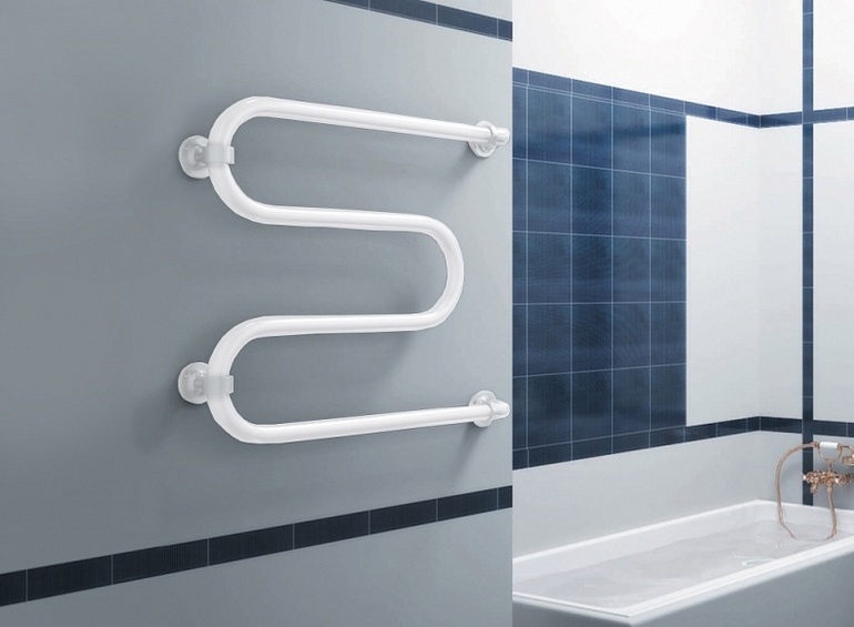 Heated towel rail in the bathroom